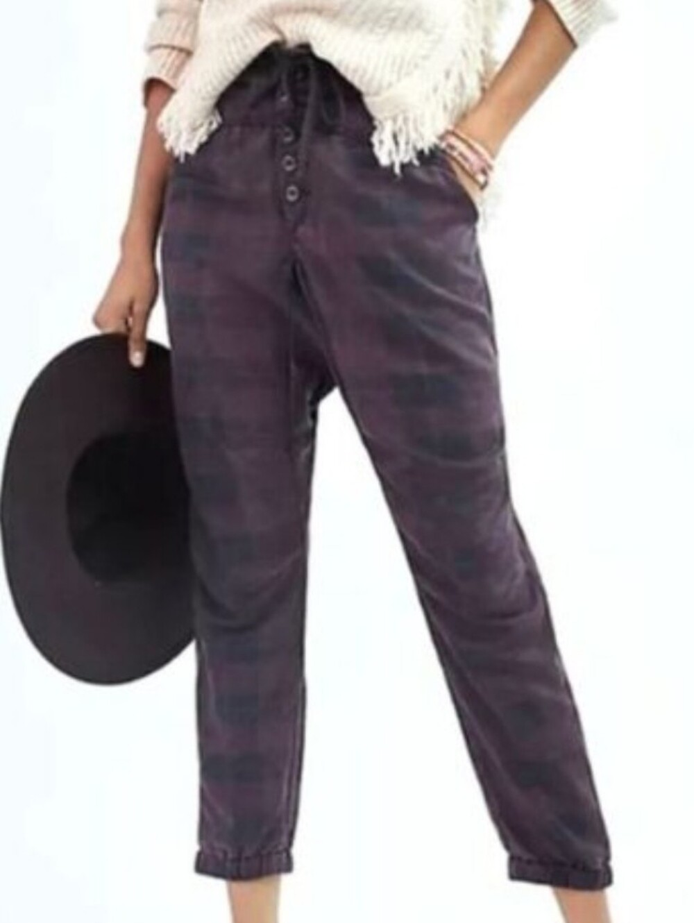 Anthropologie Size Small Printed Pull-On Jogger Pants Burgundy Geometric Boho